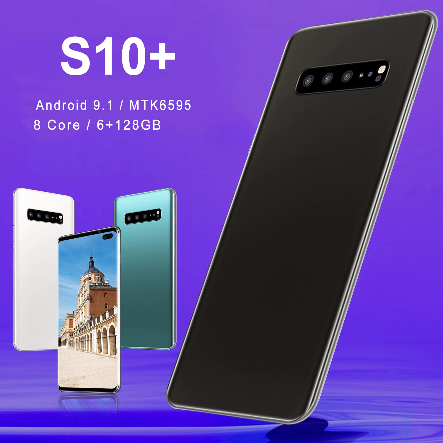 S10 + สมาร์ทโฟน 6.5 นิ้วโทรศัพท์มือถือ 6 + 128GB รองรับการ์ด SIM คู่ Android 9.1 รองรับภาษาไทย