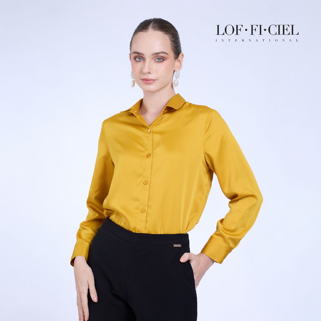 Lof-Fi-Ciel Woman's Blouse Silky Satin, Women's Shirt, Long Sleeves, Loose Fit, Gold Color, F9Xbdy ราคา 1,990 บาท*ส่งฟรี