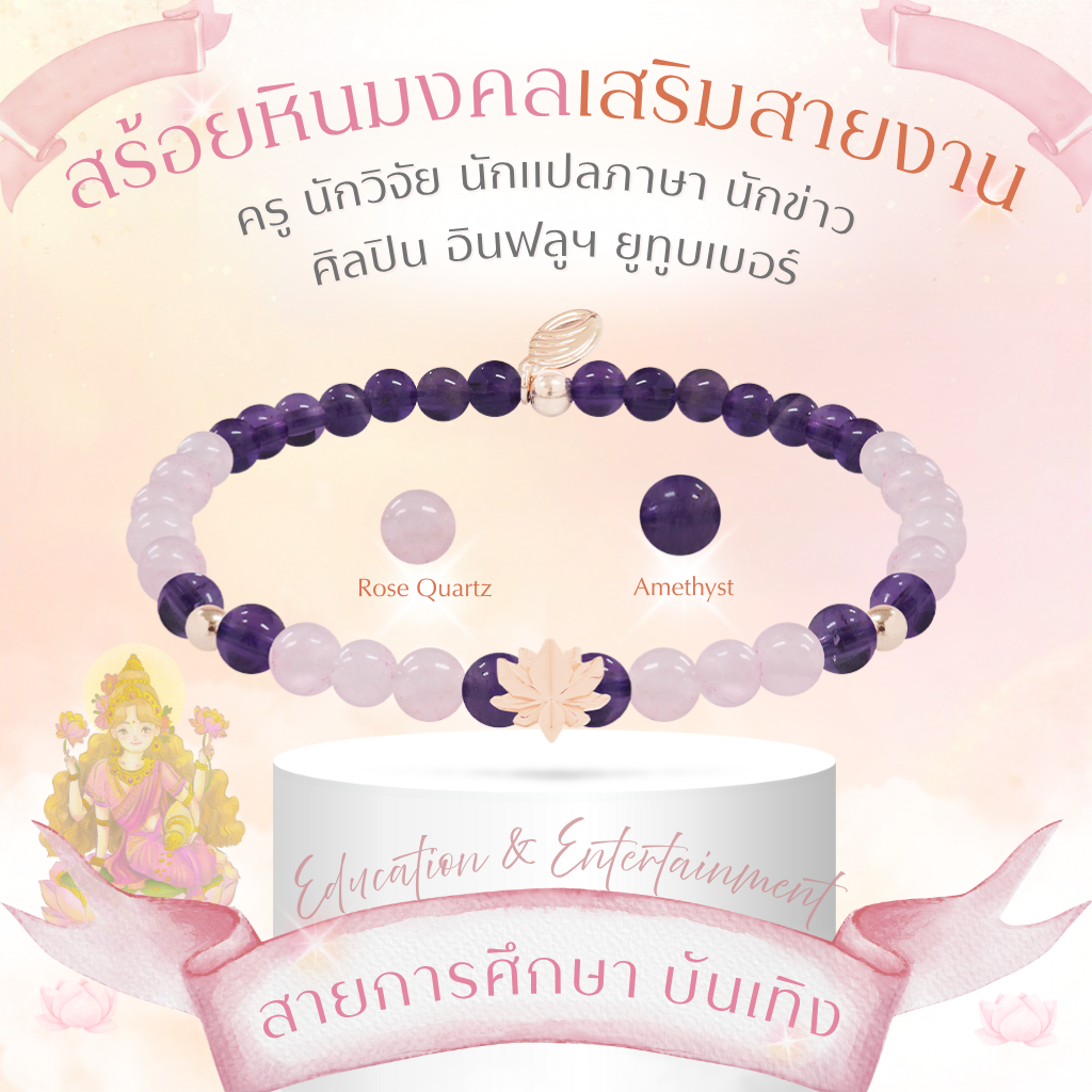 BLESSING STONE BRACELET FOR CAREER ADVANCEMENT (7 CAREER FIELDS) สร้อยข้อมือหินมงคล เสริมอาชีพ 7 กลุ่มอาชีพ พร้อมจี้องค์เทพหนุนสายงาน *ปลุกเสกแล้ว*