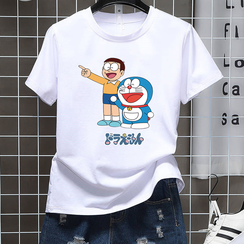 Fashion Shop Stoer เสื้อทีเชิร์ตขายดี เสื้อยืดคอกลมแฟชั่นunisex เสื้อยอดฮิตลาย เสื้อแขนสั้น เสื่อคู่รัก ใส่ได้หญิงและชาย ลาย Doraemonลายโดเรม่อน T0101