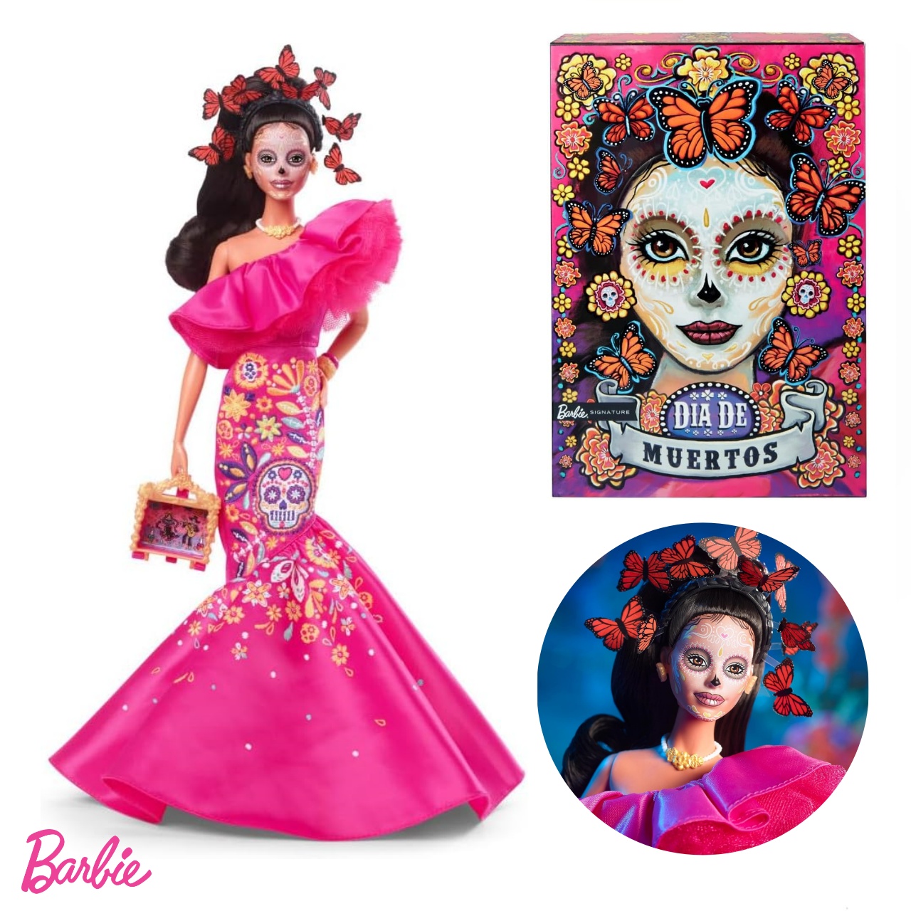 ตุ๊กตาน่ารัก ของเล่นเด็ก Barbie บาร์บี้ 2023 Día De Muertos บาร์บี้ในชุดสีชมพู Ruffled ลิขสิทธิ์บาร์บี้ลายเซ็น ราคา 4,890 บาท*ส่งฟรี