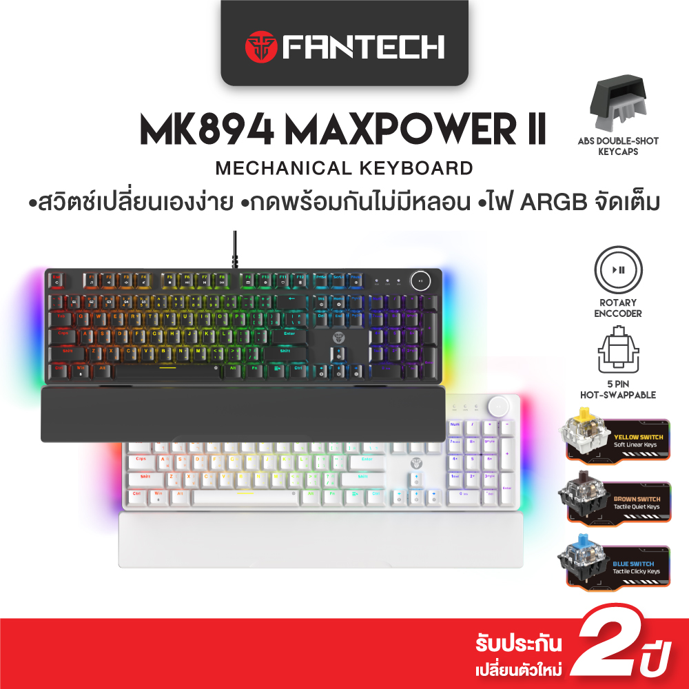 Fantech Gaming Keyboard Mechanical Rgb, Adjustable, Supports Hot-Swap, with Wrist Rest, Model Mk894