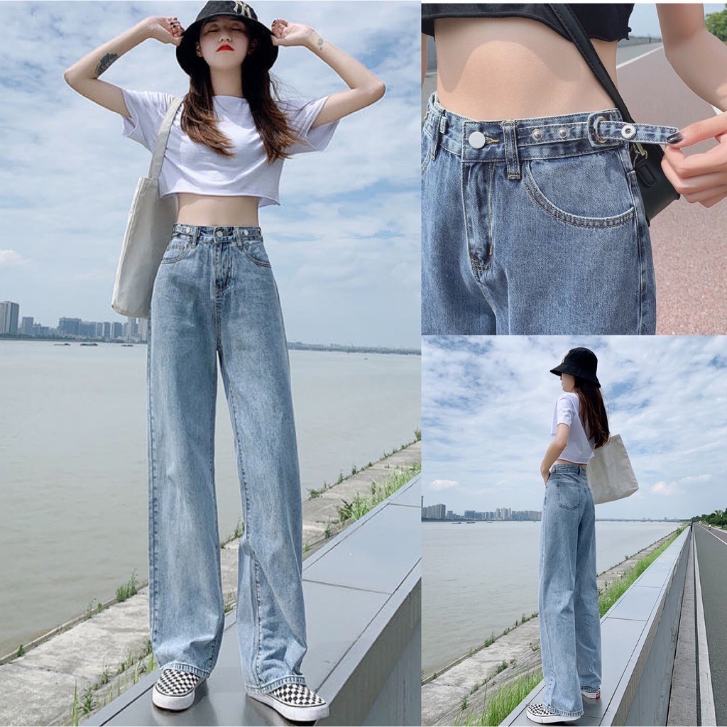 ยีนส์ทรงกระบอก ?Heymu❣️ สไตส์เกาหลี ด้านข้างปรับกระดุมได้ ทรงสวย สุดฮิตวัยรุ่นมากๆ มีสองสี / Girls jeans / 2099