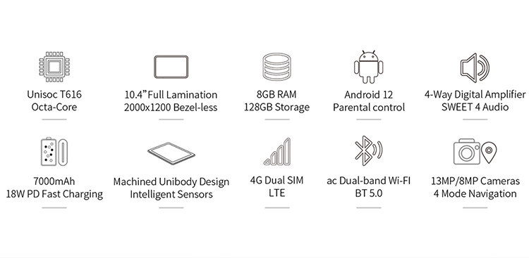 มุมมองเพิ่มเติมของสินค้า 8/128GB Fast Charge🔥Teclast T40Pro แท็บเล็ต 10.4'' Tablet Android 12 OS กล้องหลัง 13MP SONY กล้องหน้า 8MP แบตเตอรี่ 7000mAh แท็บเล็ตของแท้ รองรับ4G ใส่ได้สองซิม ❗