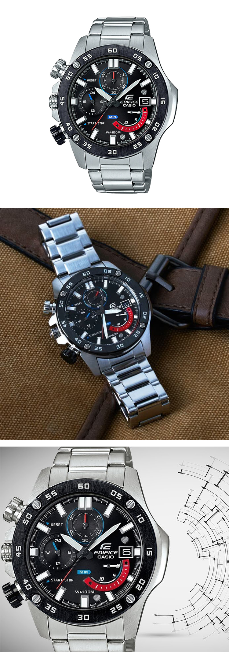 รูปภาพรายละเอียดของ นาฬิกาข้อมือผู้ชายCasio Edificeสายสแตนเลส รุ่น EFR-558D-2AV(silver blue),EFR-558DB-1AV(silver black) (อุปกรณ์พร้อมกล่องรับประกัน1ปี)