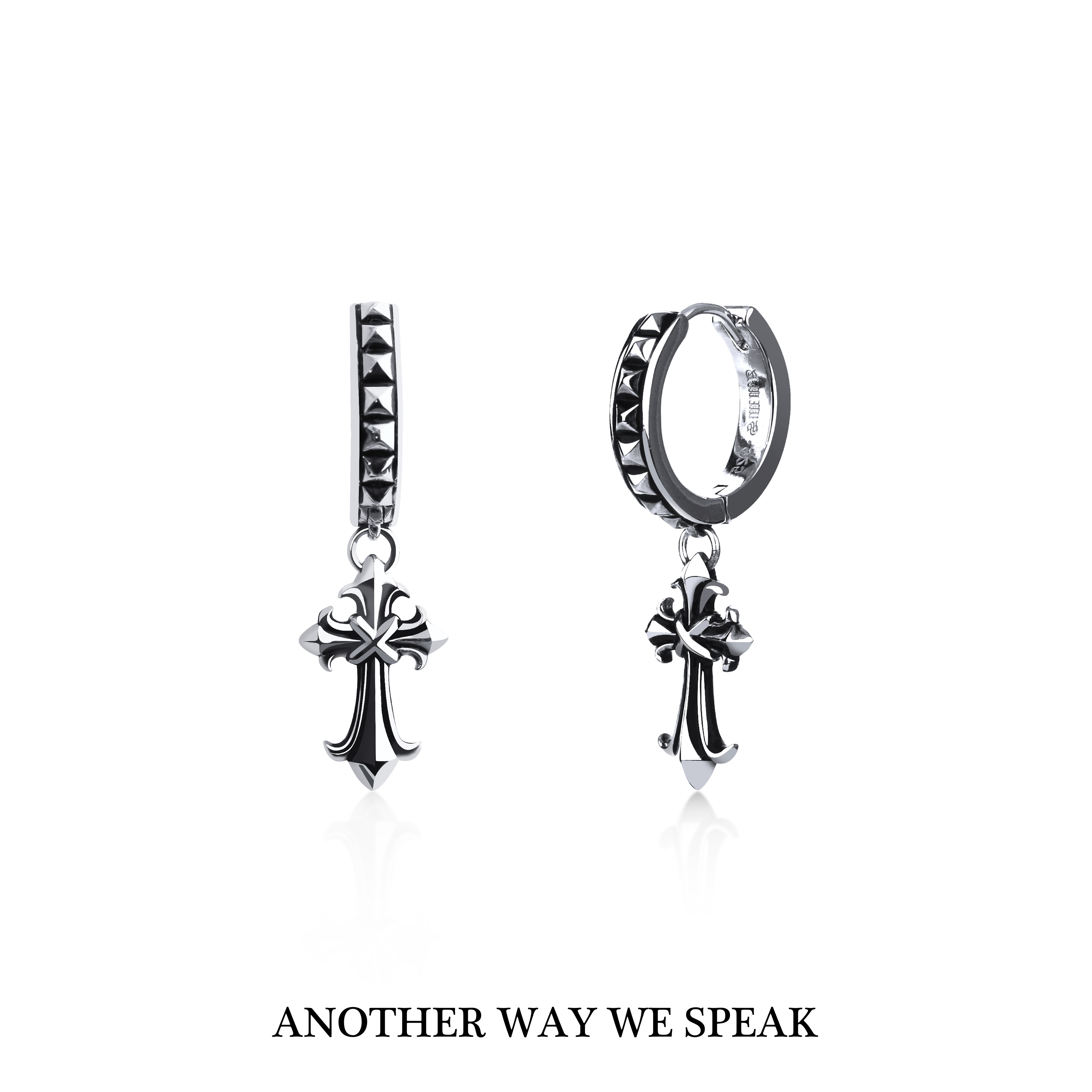 Another Way We Speak Sterling Silver Earrings, Crucifix Stud Huggy Model, Silver Color. ราคา 3,950 บาท*ส่งฟรี