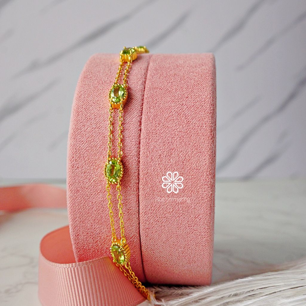 Natural Peridot Bracelet Silver 925 with Gold Plated , Gift for her , Birthday Gift , Birthstone ราคา 2,433 บาท*ส่งฟรี