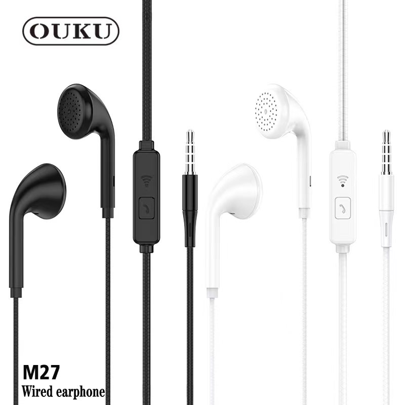 Ouku M27 wired earphone wired headphone suitable for all Android mobile phones high-end audio quality aux 3.5mm with mic ราคา 42 บาท*ส่งฟรี