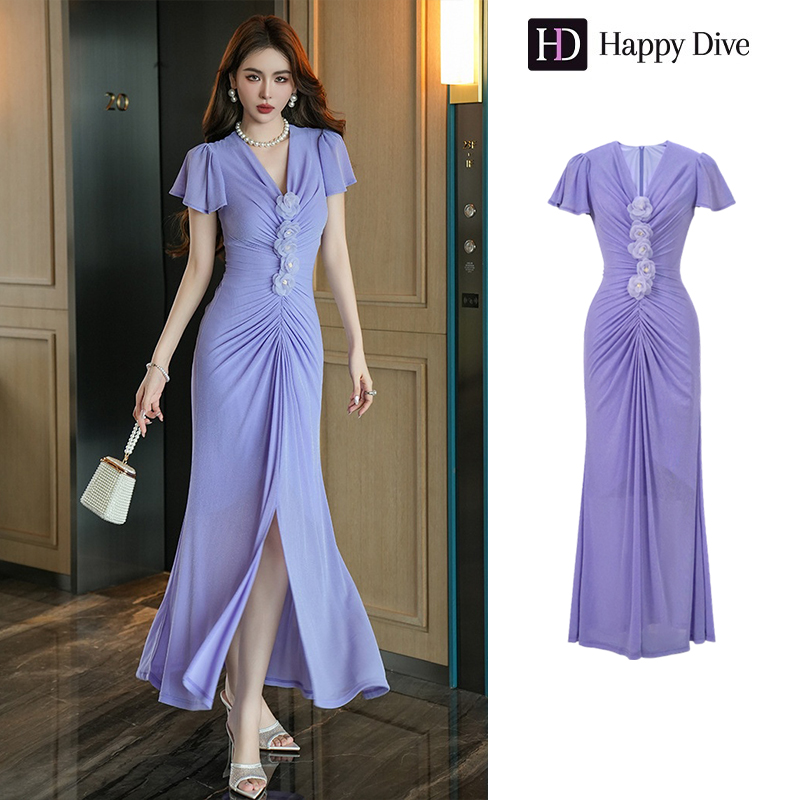 Happy Diva เดรสผู้หญิง เดรสสีม่วง เดรสหางปลา เดรสคอวี เดรสทำงาน เดรสไฮโซ เดรสวินเทจ เดรสออกงาน เดรสปาร์ตี้ ชุดราตรี 21257 ราคา 1,146 บาท*ส่งฟรี