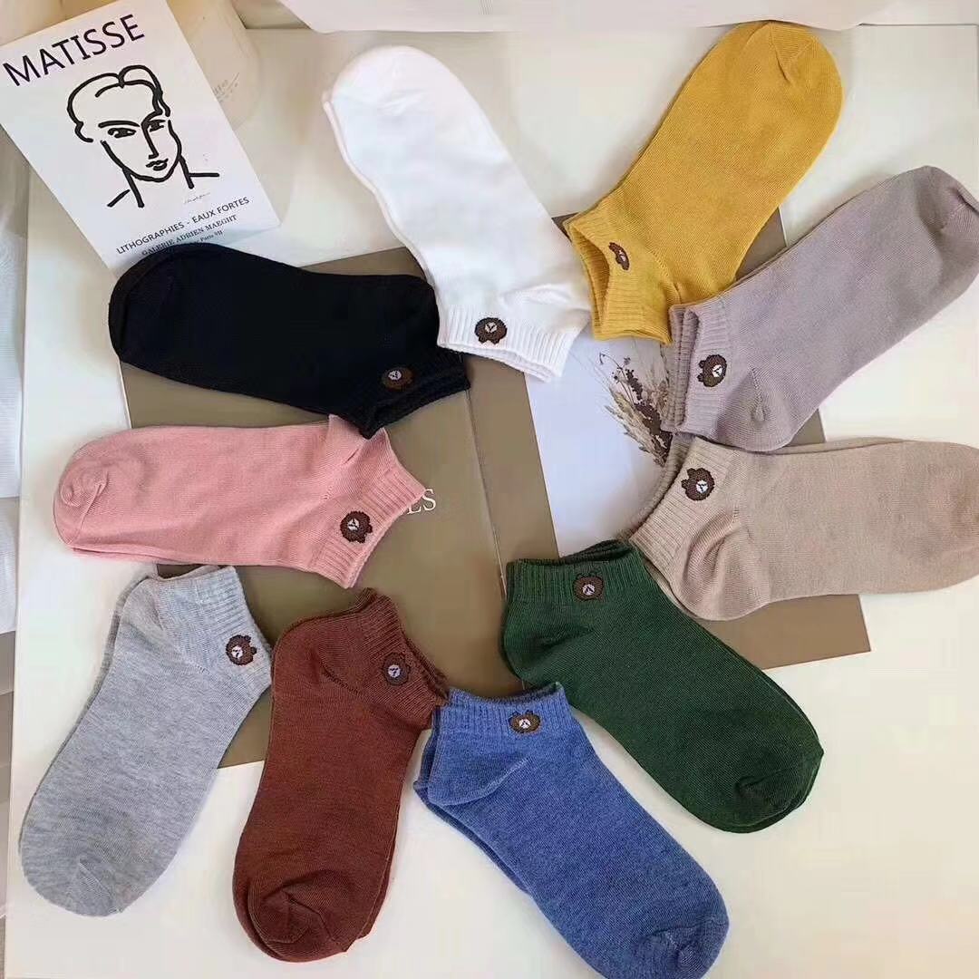 JS baby shop ถุงเท้าข้อสั้น ถุงเท้า ใส่ได้ทั้งชายหญิง แพ็ค ถุงเท้าผ้าฝ้ายสไตล์เกาหลี ถุงเท้าหมีบราว พร้อมถุงหมีบราว รุ่น：Z110