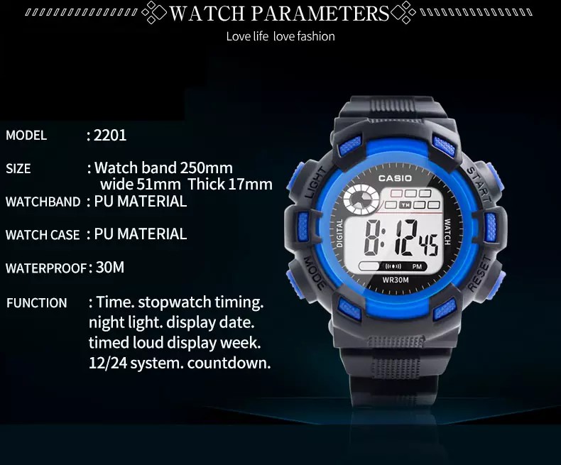 ข้อมูลประกอบของ ซื้อ1แถม1นาฬิกาดิจิตอล นาฬิกาสปอร์ตกันน้ำ นาฬิกาชาย  Wristwatch