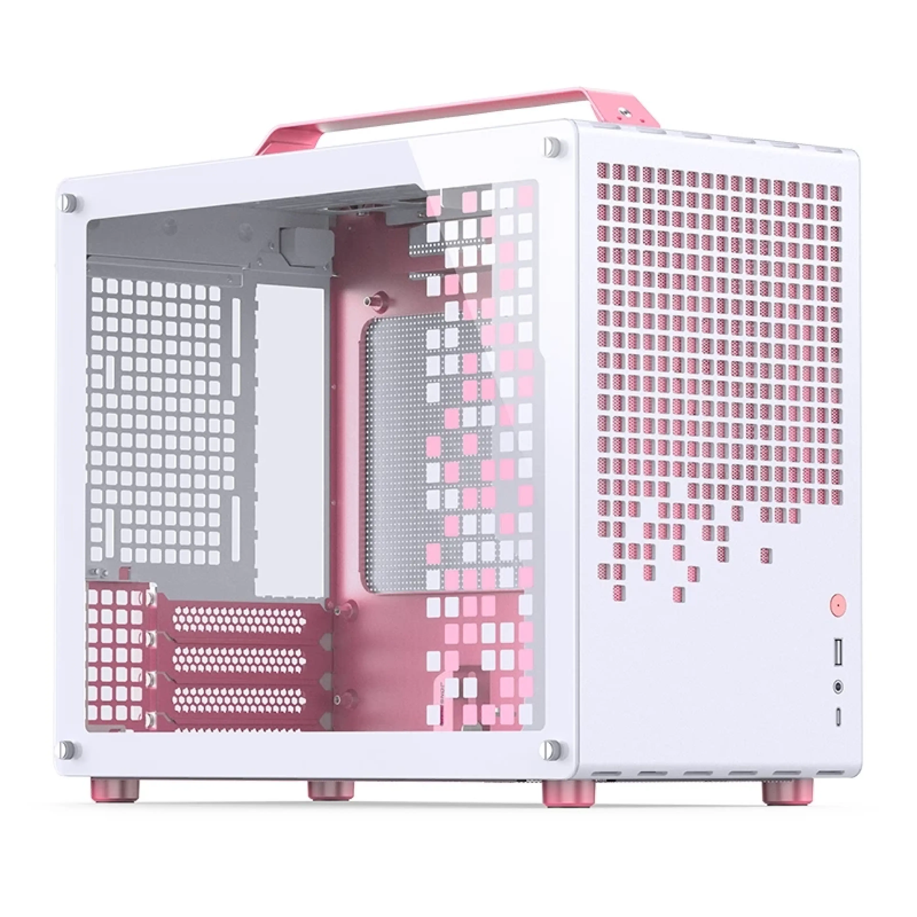Small Luxury Case, White, Pink, with Handle, 1St Hand, Jonsbo Z20 White Pink Microatx Mini Case