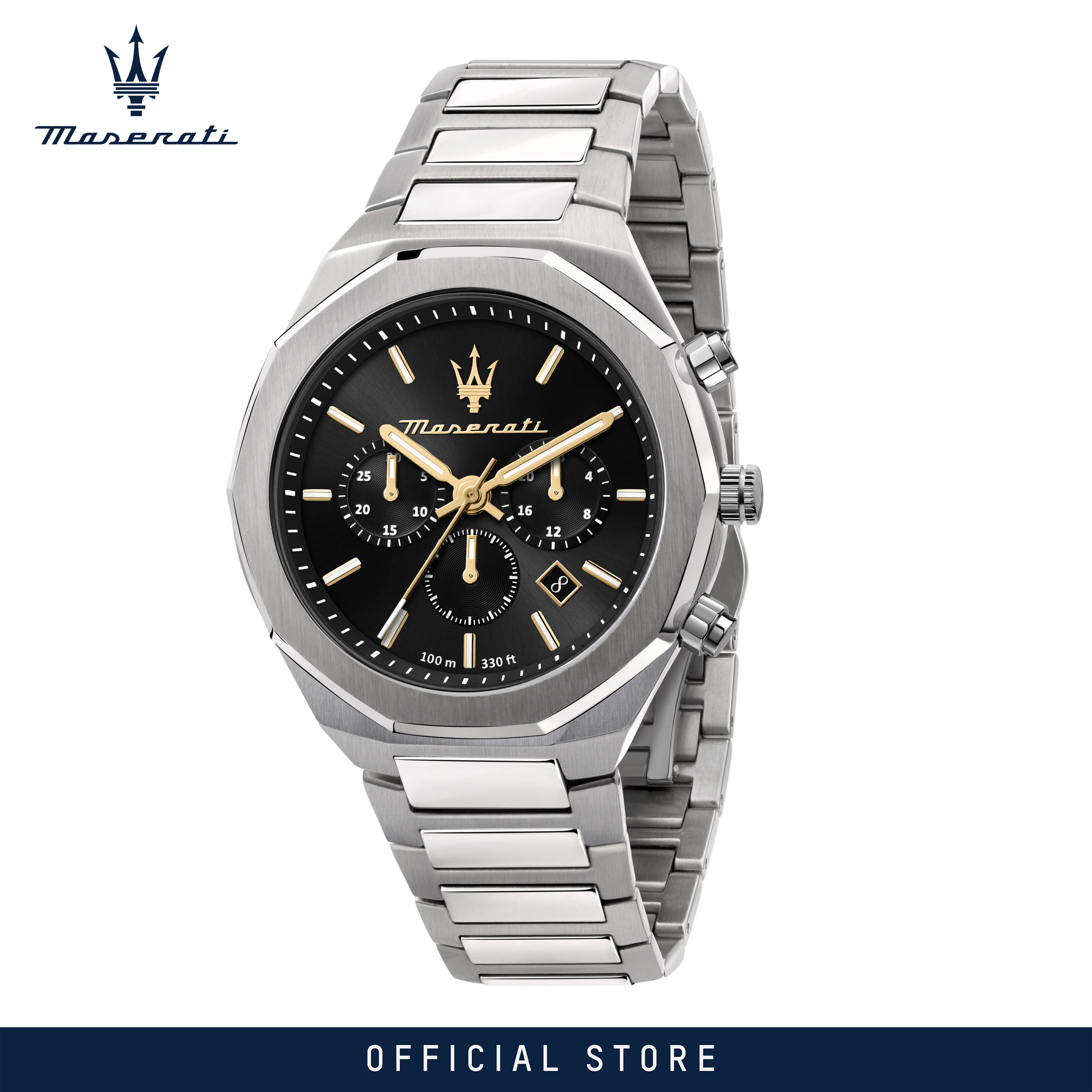 【2 Years Warranty】 Maserati Stile 45mm Black Sunray Dial Men's Chronograph Quartz นาฬิกาข้อมือ R8873642010 With Luminous Dial Hands ราคา 11,483 บาท*ส่งฟรี
