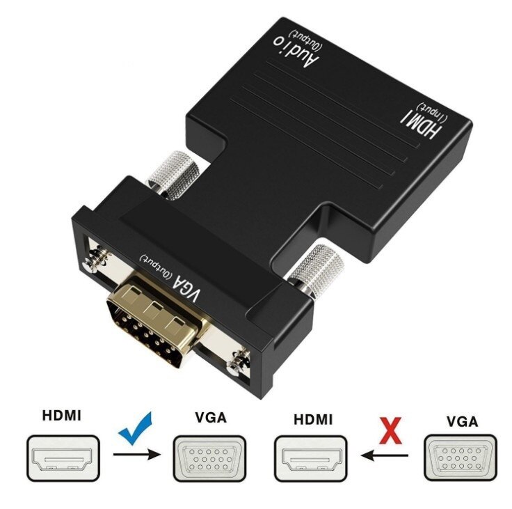 HDMI Female to VGA Male Converter Audio Adapter Support 1080P Signal Output (Black)