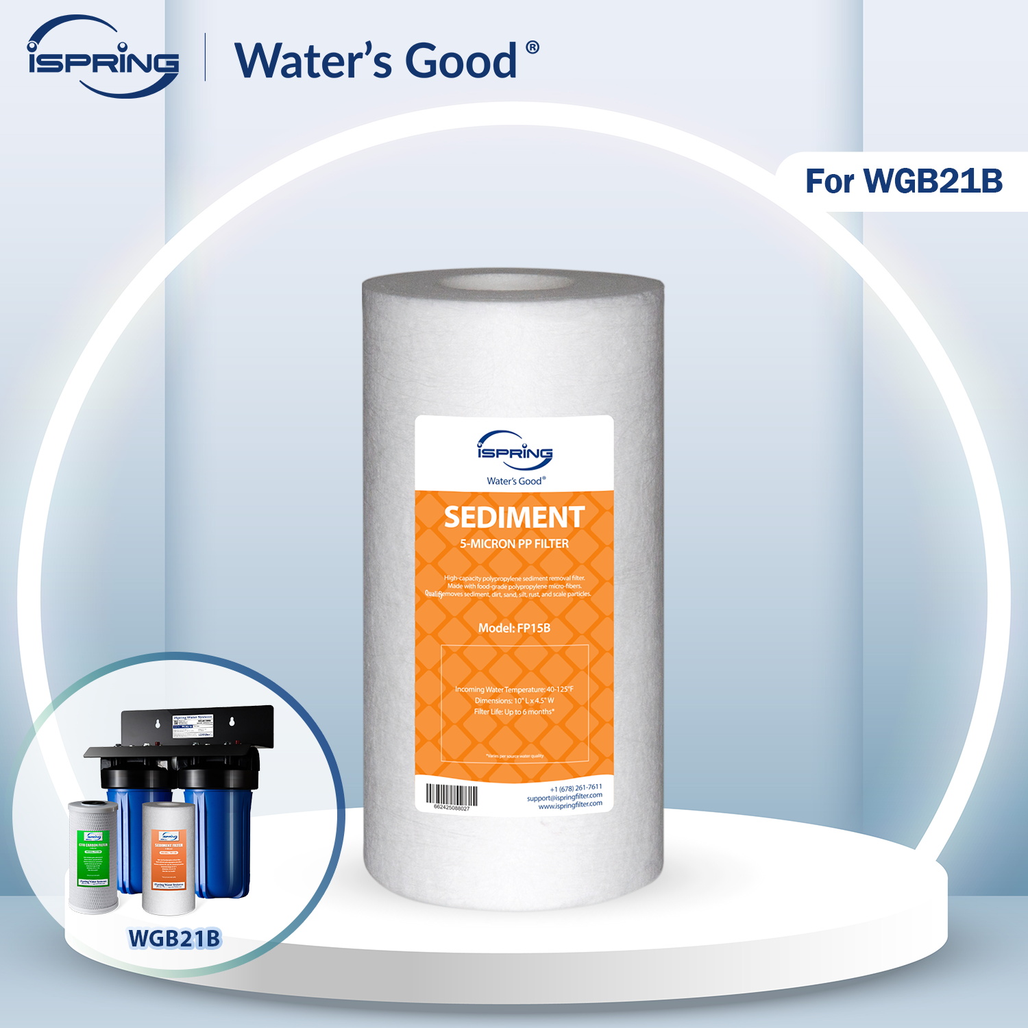 iSpring FP15B Whole House Water High Capacity Premium PP Sediment Filter Replacement Cartridge, 4.5" x 10", 1 Count (Pack of 1), White ราคา 599 บาท*ส่งฟรี