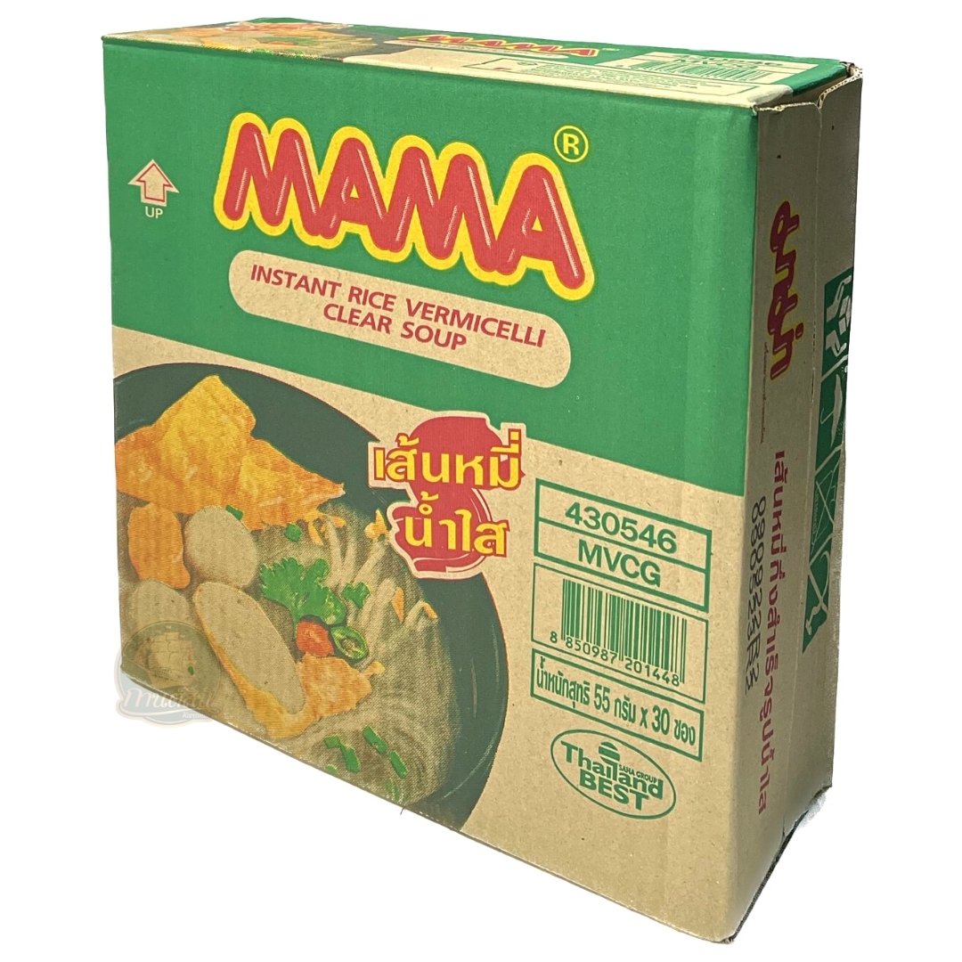 มาม่า บะหมี่กิ่งสำเร็จรูป รสบะหมี่น้ำใส เพิ่มเครื่อง น้ำหนักสุทธิ 55 กรัม บรรจุ 30 ซอง ราคา 218 บาท*ส่งฟรี
