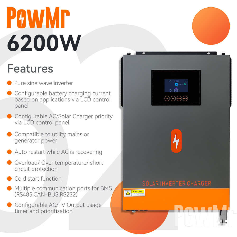 PowMr 6200W On Grid/Off Grid Solar Inverter MPPT 120A Solar