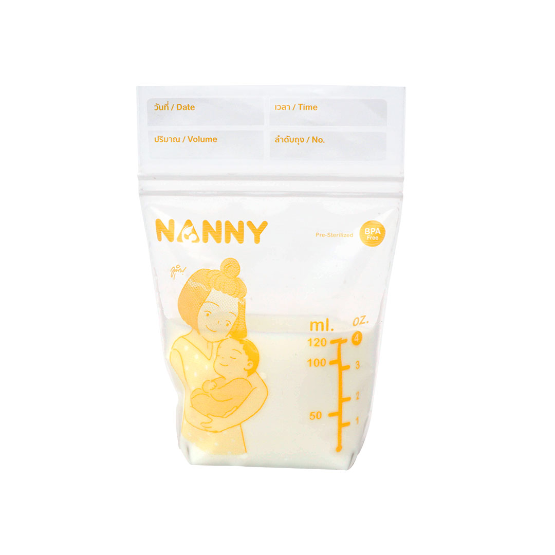 ภาพประกอบของ Nanny ถุงเก็บนม ถุงเก็บน้ำนม ขนาด 4 ออนซ์ ลาย Munin (มุนิน) 1 กล่อง (70 ถุง/คละ 4 สีในกล่องเดียว) มี BPA Free