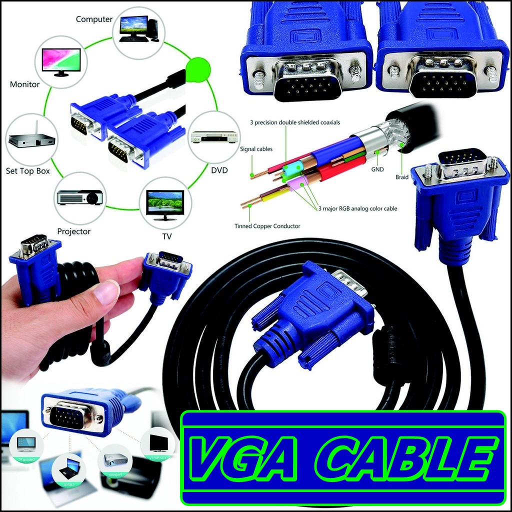 VGA Cable สาย M/M (หัวสีน้ำเงิน สายดำ)