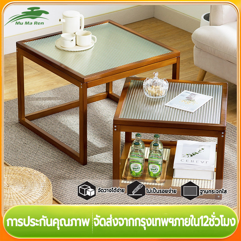 MuMaRen Coffee table, sofa center table, modern style living room table, coffee table, sofa side table, transparent glass top, space-saving shelf, sturdy and durable. ราคา 911 บาท*ส่งฟรี