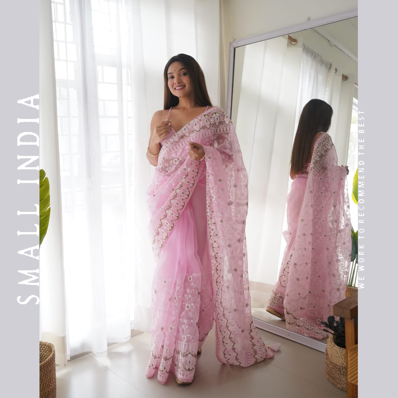 {**ส่งฟรี**} SMALL INDIA 🥻 New Arrivals Pure Soft Organza Silk Saree ชุดสาหรี 🥻 Women Saree ราคา 3,760 บาท*ส่งฟรี