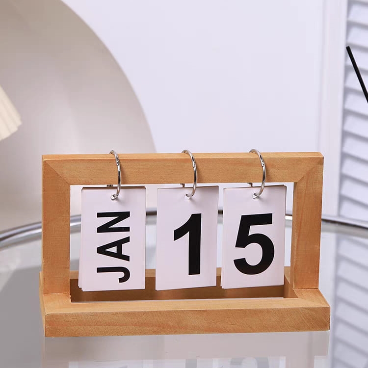 ปฏิทินหมุนหน้ากระดาษ ตกแต่งโต๊ะ ทำจากไม้ ปฎิทินตั้งโต๊ะ Wooden Calendar ของแต่งห้องสไตล์มินิมอล E71