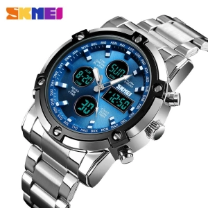 สินค้า SKMEI 1389 ใหม่ผู้ชายกีฬานาฬิกาแฟชั่นนาฬิกาควอท์ซจับเวลานาฬิกาจอแสดงผลคู่ 3 นับถอยหลังนาฬิกาข้อมือกันน้ำ