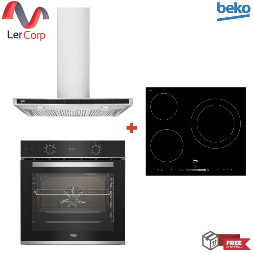 (Beko) เตาเซรามิก 60 ซม. HIC 63501 T + เครื่องดูดควัน 90 ซม. HCB93042X + เตาอบ 60 ซม. BBIS25300XCN ราคา 35,990 บาท*ส่งฟรี