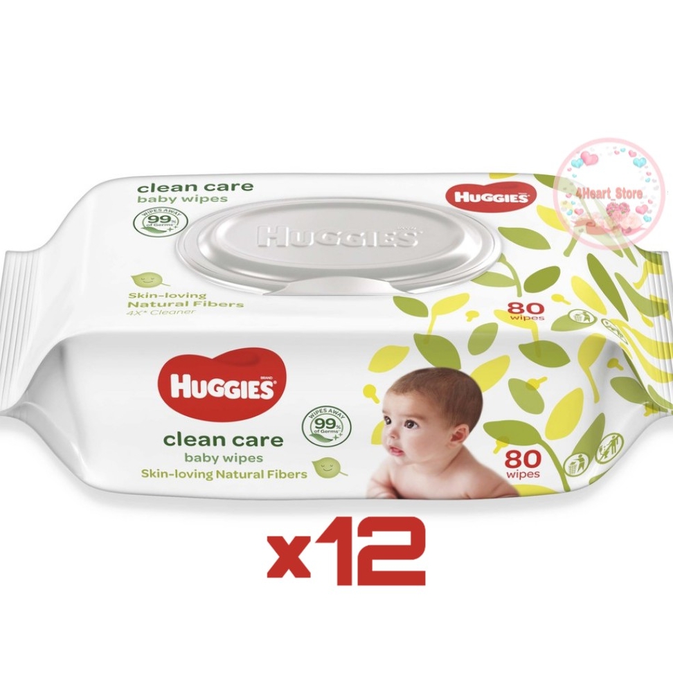 แพค 12 ห่อ × 80 แผ่น ทิชชู่เปียกฮักกี้ Huggies baby wipes clean care แพคเกจใหม่ ราคา 989 บาท*ส่งฟรี