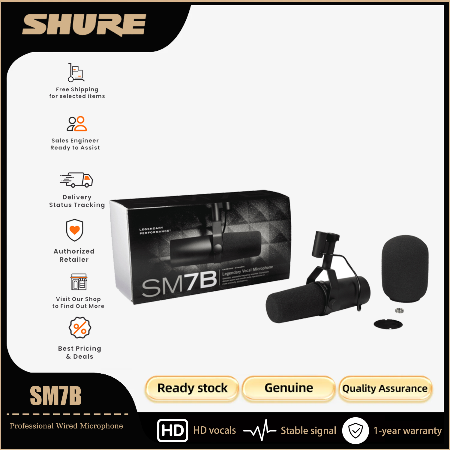 Shure SM7B สตูดิโอมืออาชีพสตูดิโอวิทยุไมโครโฟนสถานีสด Dubbing ไมโครโฟนแบบไดนามิก