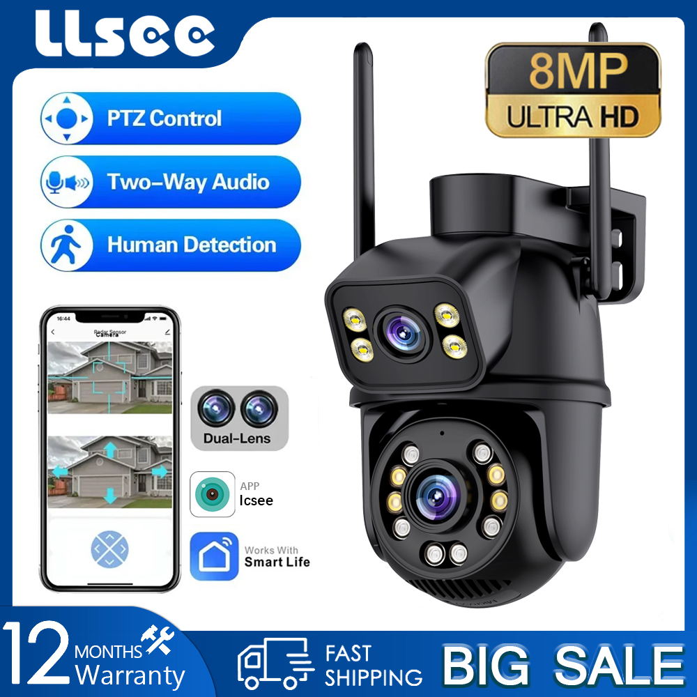 LLSEE 8MP dual lens CCTV wireless WIFI outdoor monitoring camera connection PTZ IP camera waterproof automatic tracking alarm two-way communication intelligent night vision ราคา 720 บาท*ส่งฟรี