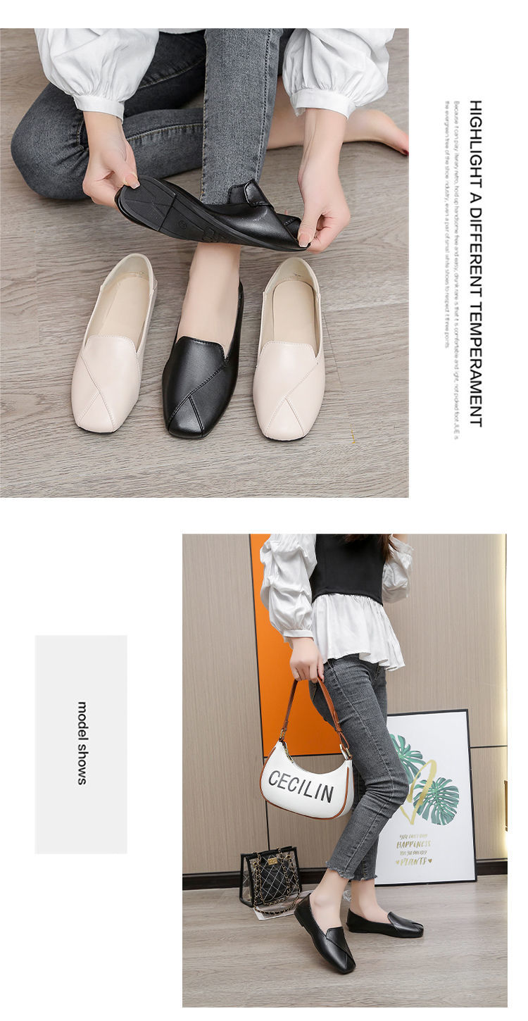 wtMei Fashion Small Leather Shoes Women's New Flat-soled Large Size Doll Single Shoes Soft Leather Low Heel Loafers Shoes