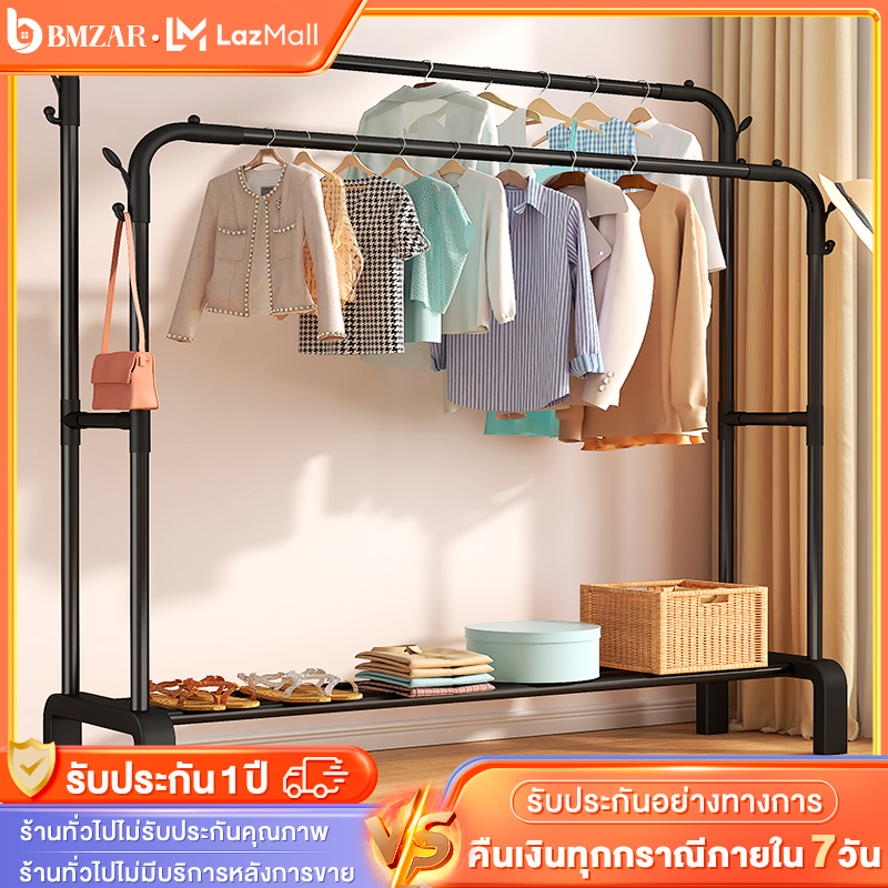 BMZAR ราวตากผ้ ราวตากผ้าบาร์คู่ สแตนเลส ราวตากผ้าคอนโด ราวตากผ้าตั้งพื้นราว ราวเก็บของ ราวตาก พร้อมชั้นวางของ วางรองเท้า ราวตากผ้า ราคา 229 บาท*ส่งฟรี