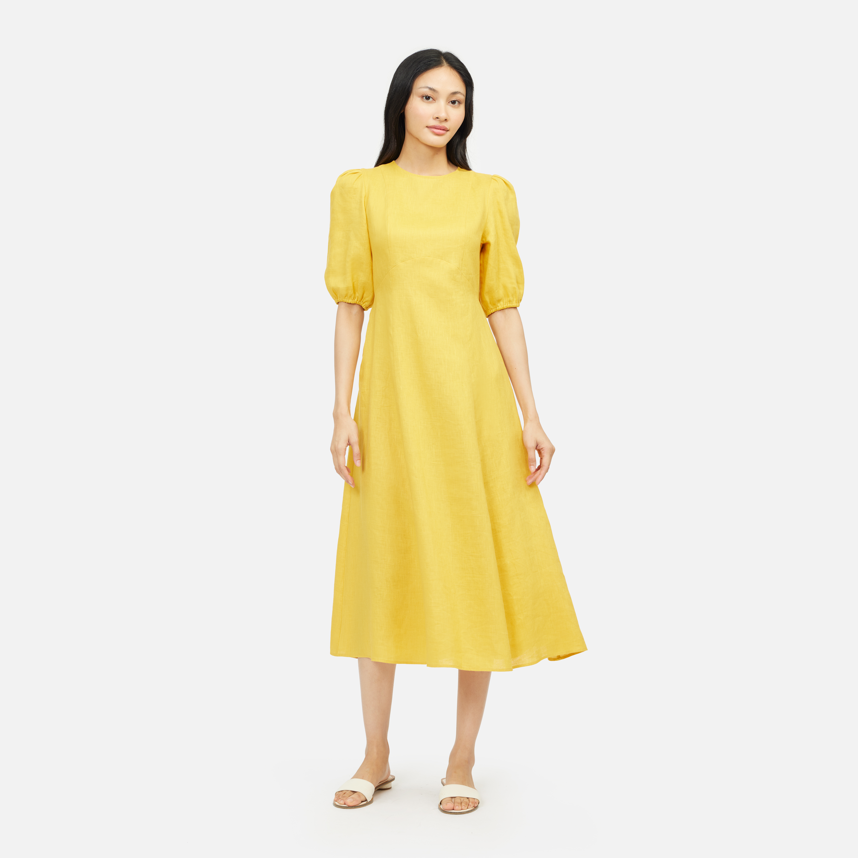 Solid Linen Princess Line Dress - Yellow ราคา 2,650 บาท*ส่งฟรี