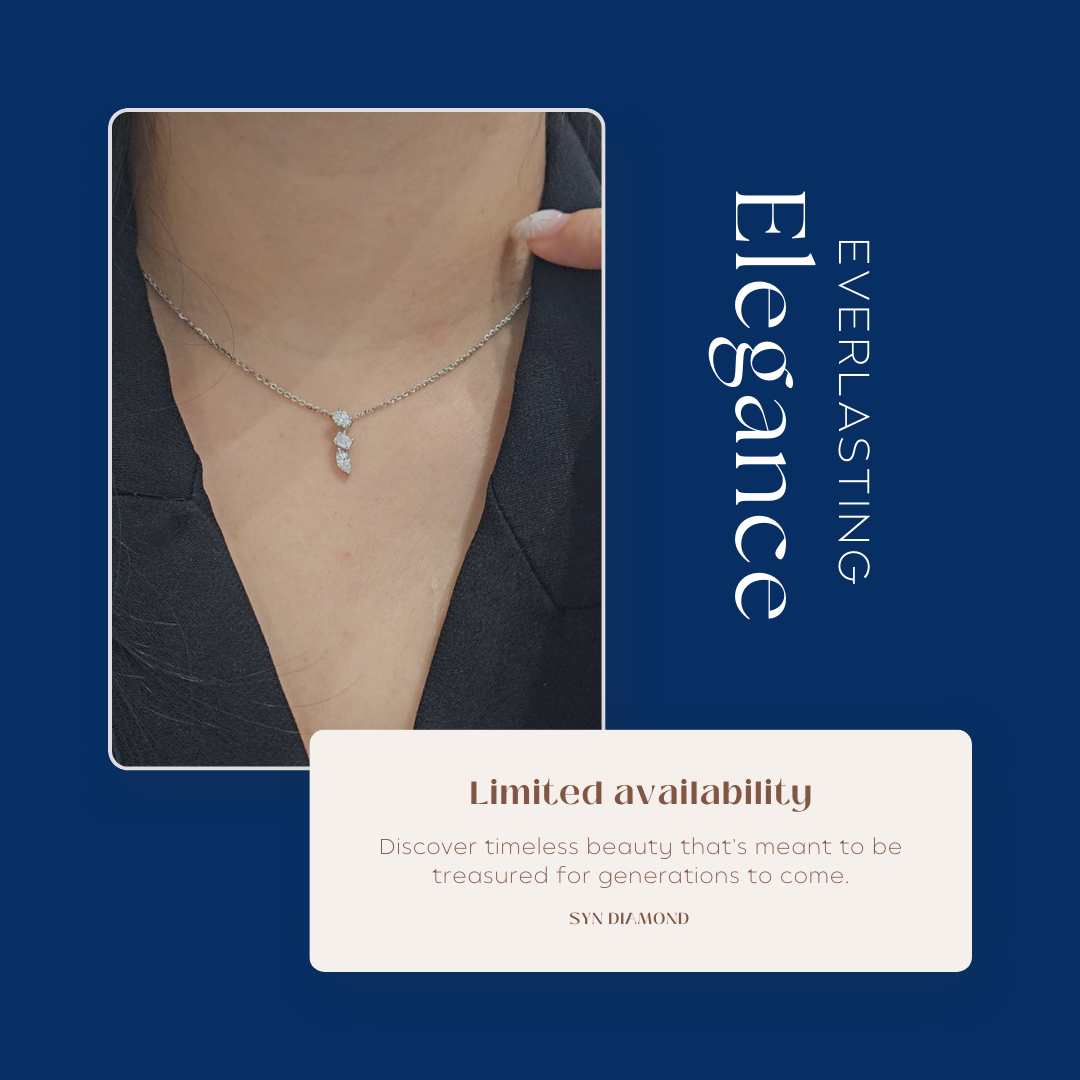 Syn Diamond, Fancy Diamond Necklace, 3 Styles, 3 Diamonds, Total Weight 0.63 Carats, Oval, Emerald, Marquise/Lab Grown Diamond, P00572 ราคา 20,000 บาท*ส่งฟรี