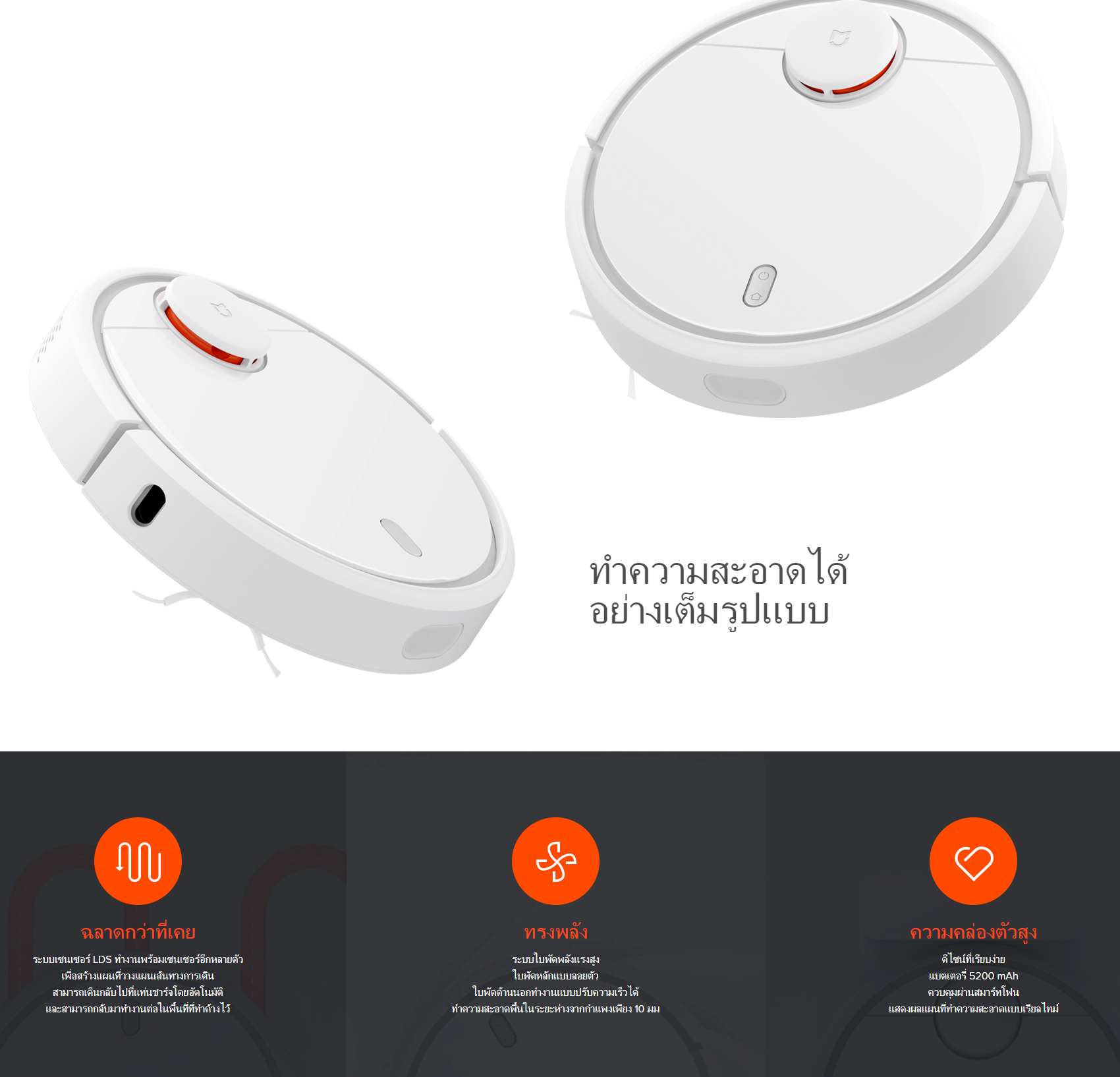 Xiaomi Mi Robot Vacuum – Mop หุ่นยนต์ดูดฝุ่น ของแท้ ประกันศูนย์ 1ปี