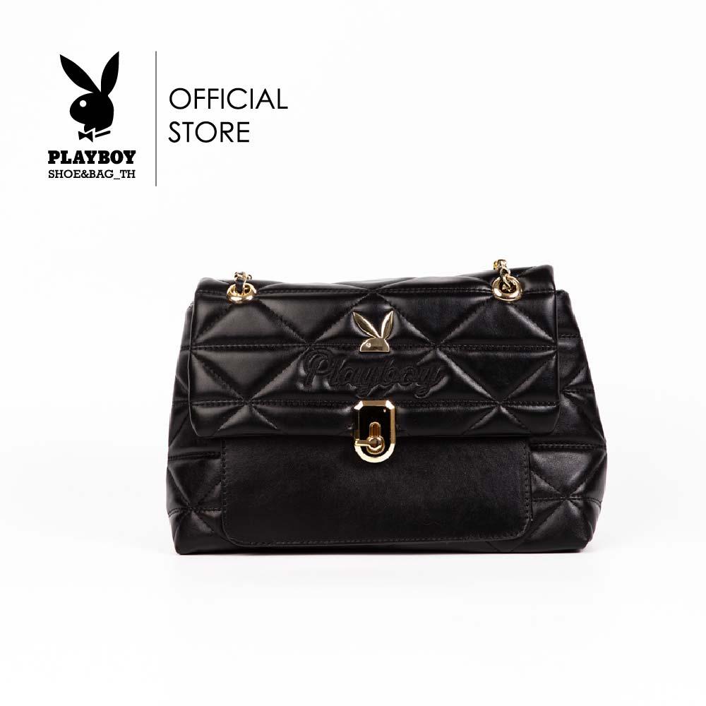 Playboy women's Genuine Genuine Genuine Genuine Genuine Genuine Genuine Genuine Genuine Genuine Genuine Genuine Genuine Genuine Genuine leather shoulder bag with embroidery logo, knob cover, 2 colors, black and blue ราคา 1,345 บาท*ส่งฟรี