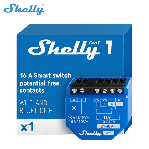 Shelly 1 Gen3 Wi-Fi Operated Smart Switch dry contacts 1 channel 16A Remotely control wide range appliances and from anywhere ราคา 432 บาท*ส่งฟรี