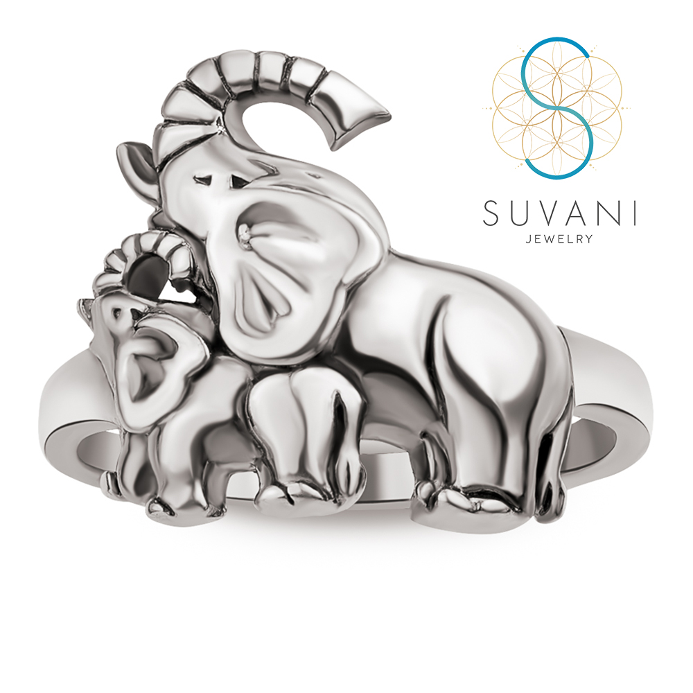 SUVANI 925 Sterling Silver Playful Mother & Baby Elephants Family Love Ring Size 6, 7, 8 - Nickel Free ราคา 990 บาท*ส่งฟรี
