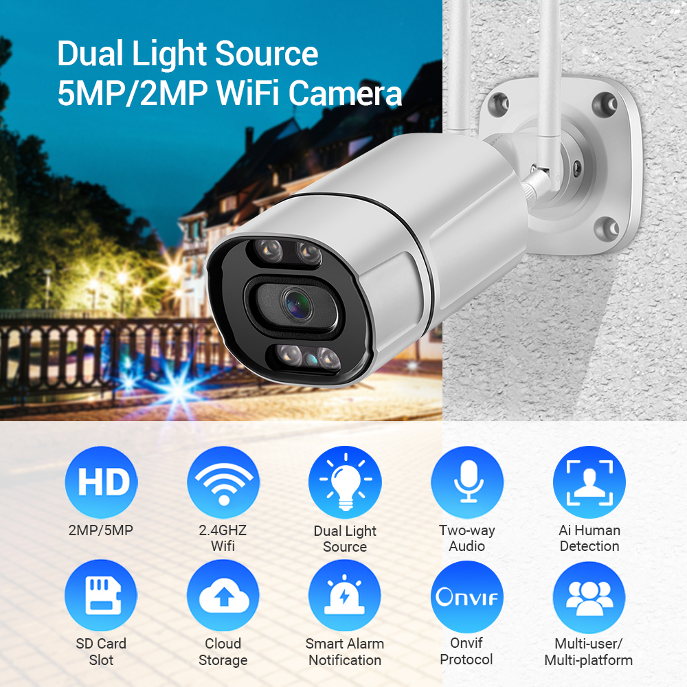 ลองดูภาพสินค้า Hamrol 5MP 2MP Or IP Camera Wifi Color Infrared Night Vision Ai Human Detect Audio Wireless 1080P CCTV Home Sec Camera
