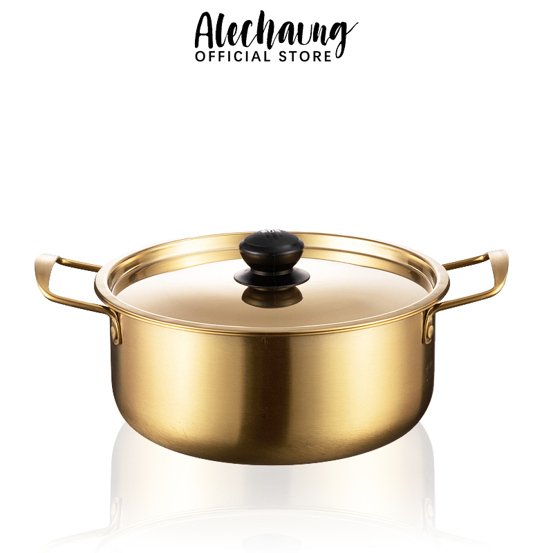 Alechaung หม้อเกาหลี หม้อมาม่าเกาหลี หม้อทองเหลือง korean pot สำหรับต้มมาม่า รามยอน ใช้กับเตาแก๊ส เตาแม่เหล็กได้ ขนาด 18cm 20cm 22cm 24cm ราคา 139 บาท*ส่งฟรี