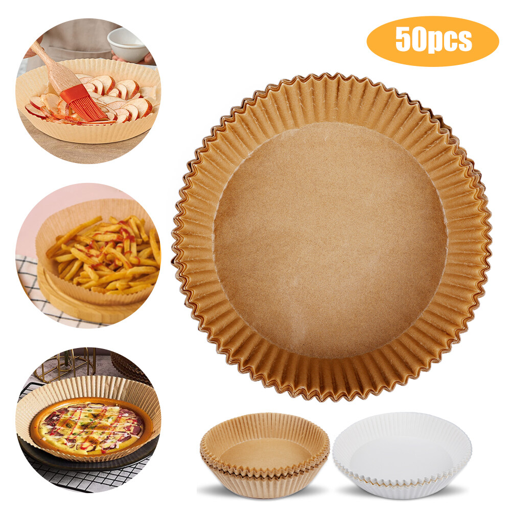 แผ่นรองหม้อทอดไร้น้ำมัน,กระดาษรองอบ50ชิ้นสำหรับเตาอบอุปกรณ์อบในครัว 50pcs Round Air Fryer Parchment Paper Nonstick Liner for Oven Kitchen Baking Accessories ราคา 27 บาท*ส่งฟรี