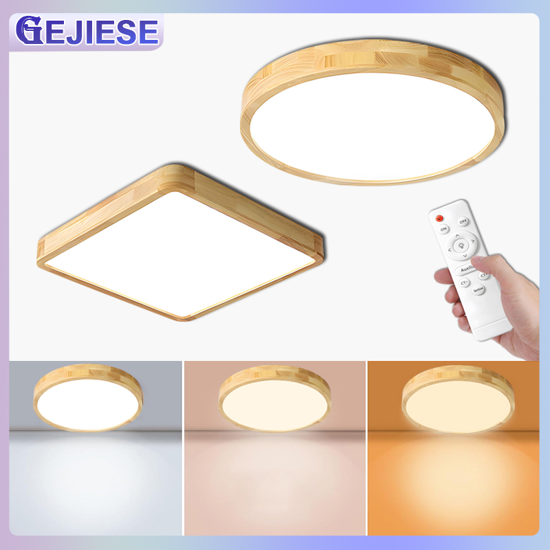 GEJIESE Ceiling Light Ceiling Decorative Light Home Ceiling Light LED 220v 3-Color Light Adjustment Remote Control Modern Style Wood Covering LED Ceiling Lights Round Ceiling Lamps Round Ceiling Lamps LED Ceiling Lights Ceiling Starlights G2 ราคา 260 บาท*ส่งฟรี
