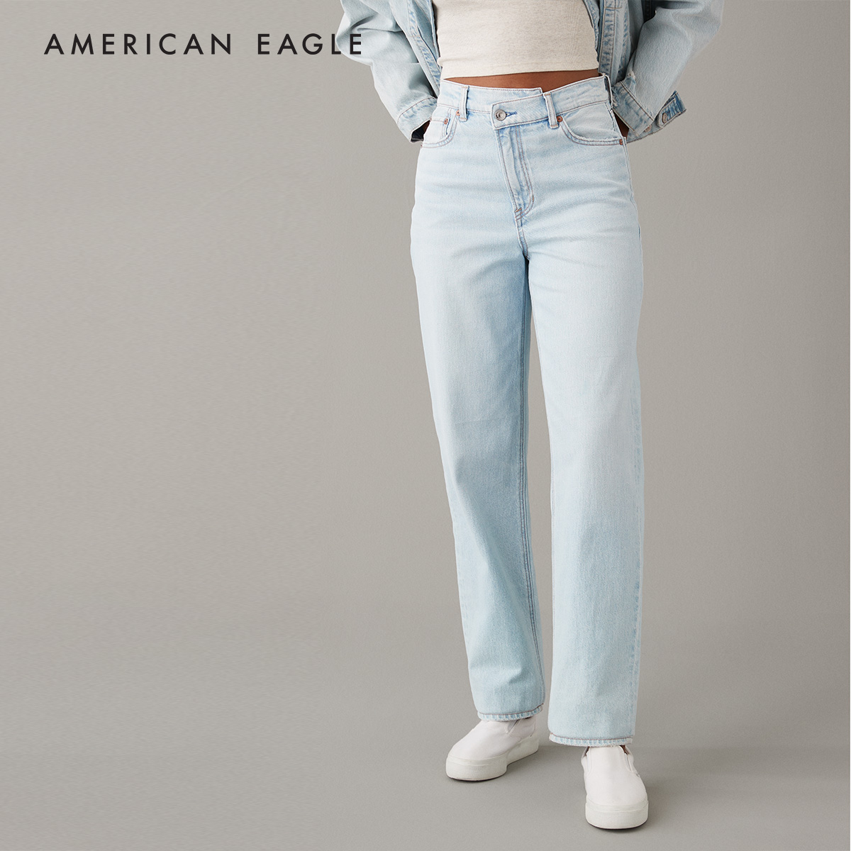 American Eagle Strigid Highest Waist Crossover Baggy Straight Jean กางเกง ยีนส์ ผู้หญิง แบ็กกี้ สเตรท (WBG WST 043-4500-445) ราคา 2,390 บาท*ส่งฟรี