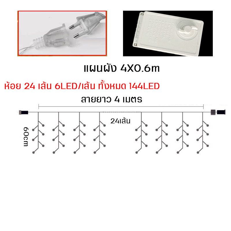 ไฟม่านน้ำตก LED 3x3m4x0.6m4x0.3m ไฟประดับตกแต่งสีวอร์มไวท์ กระพริบได้ นิ่งได้ ตกแต่งห้องนอน หน้าร้าน ต้นไม้ วันเกิด งานเทศกาล
