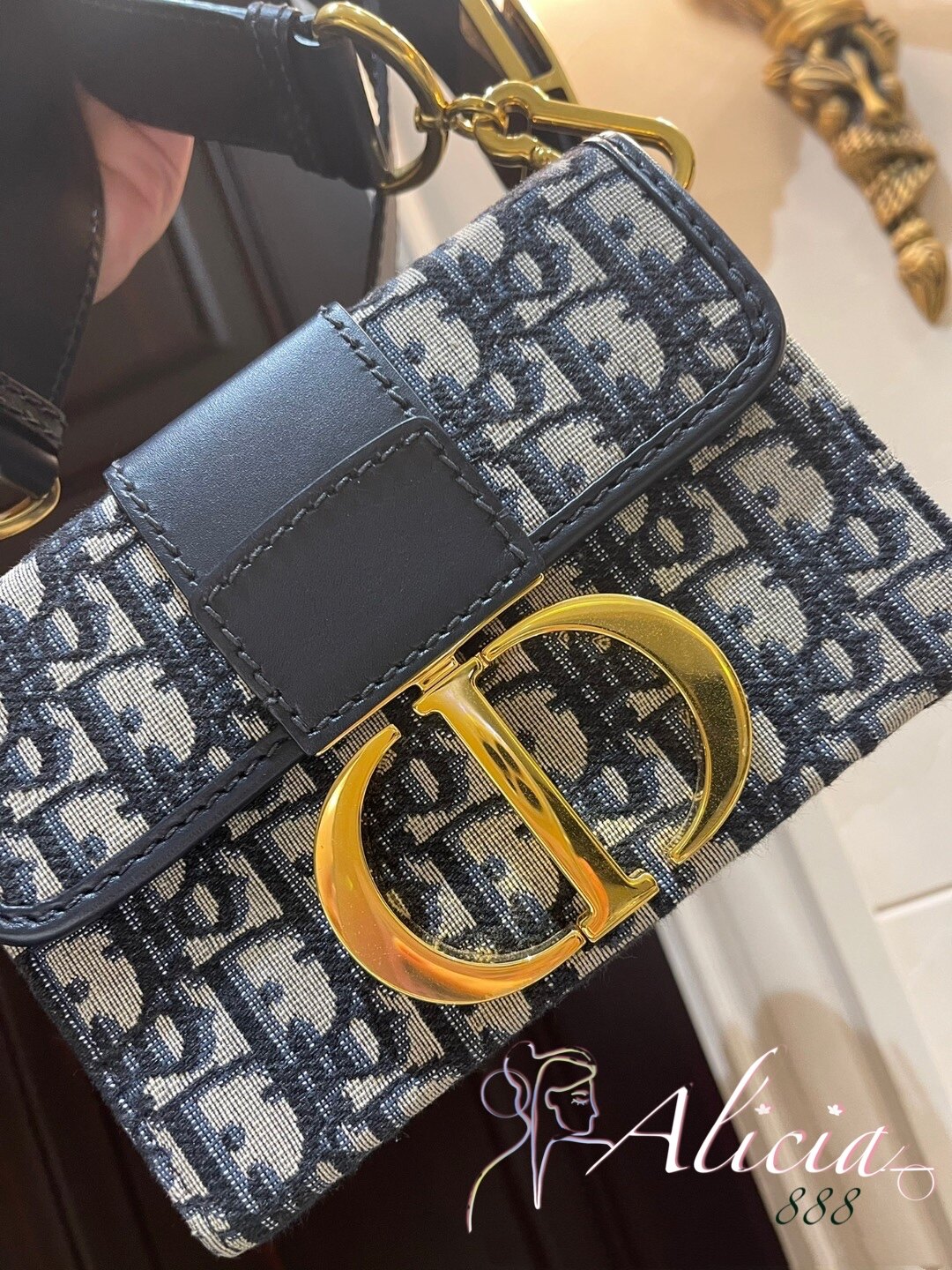 AliciaShop NEW DIOR 30 MONTAIGNE BOX BAG in Blue Dior Oblique Jacquard GHW  M9204