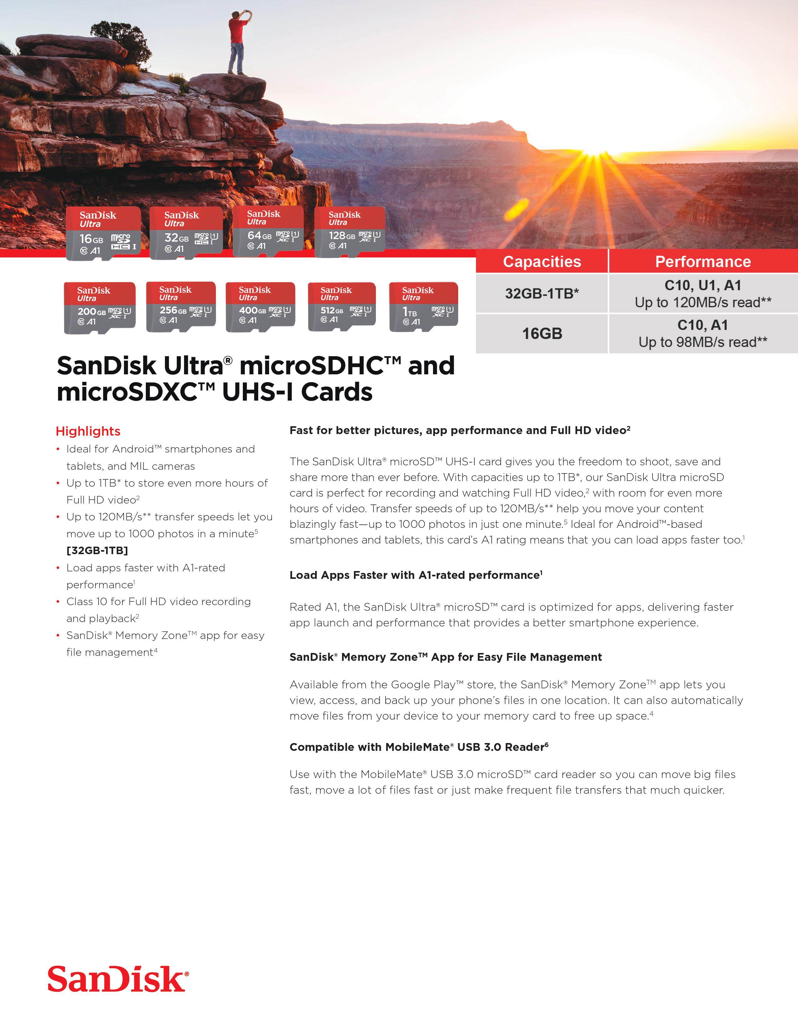 รายละเอียดเพิ่มเติมเกี่ยวกับ SanDisk Ultra microSDXC, SQUA4 256GB C10 A1,Speed 120MB - (SDSQUA4-256G-GN6MN)
