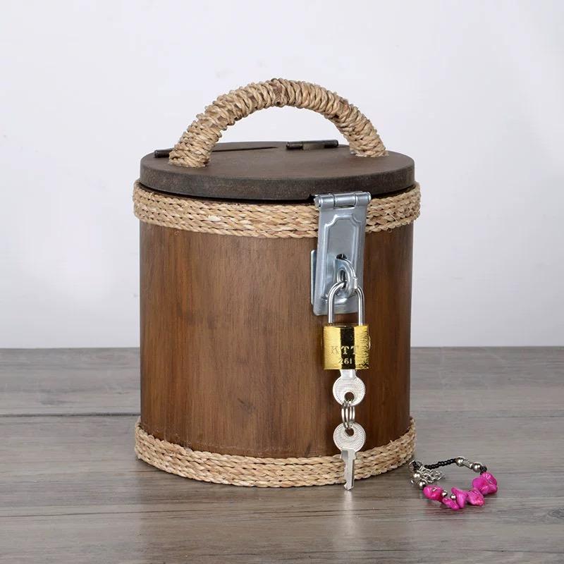 Tank saving box piggy bank tank saving box wood bamboo tank saving box money tank piggy bank gold wood tattoo gold round shape size. × HD-15 cm ราคา 398 บาท*ส่งฟรี