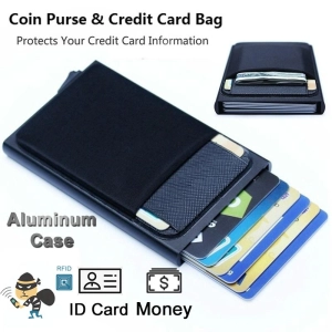 ภาพหน้าปกสินค้าป้องกันการโจรกรรมผู้ชายธุรกิจอลูมิเนียมสมาร์ทกระเป๋าสตางค์ผู้ชายที่มีกลับกระเป๋าเงินสด ID ผู้ถือบัตร RFID ปิดกั้นบางมินิโลหะกระเป๋าสตางค์ผู้ชายอัตโนมัติ บัตรเครดิตกระเป๋าเงินเหรียญ กระเป๋าตังชาย กระเป๋าใส่บัตร ซึ่งคุณอาจชอบสินค้านี้