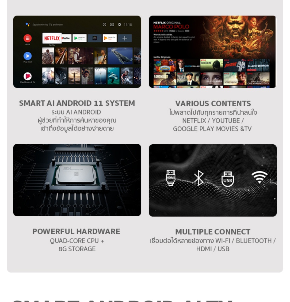 มุมมองเพิ่มเติมของสินค้า ANDROID TV 32 HD HOT ITEMS l TCL TV 32 inches LED Wifi HD 720P Android 11.0 Smart TV (Model 32S6500)-HDMI-USB-DTS-google assistant & Netflix &Yo0-1.5G RAM+8GROM Voice Search